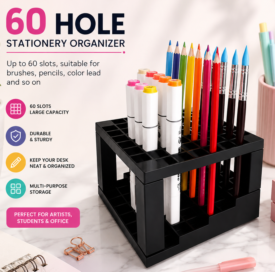 Multi-Slot Marker & Brush Storage Organizer