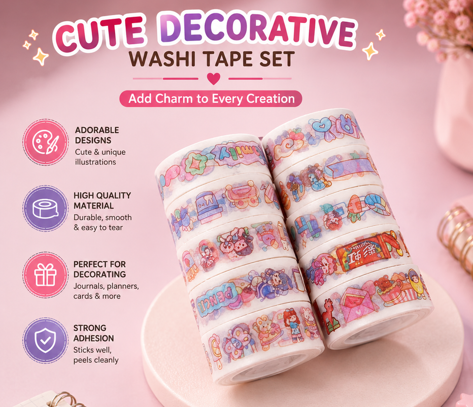 Kawaii Cute Bunny Washi Tape Set (2 Rolls)