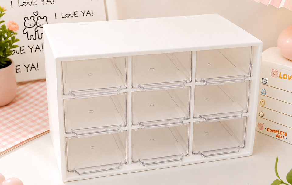 Transparent Storage Box Rack – Compact Desktop Organizer