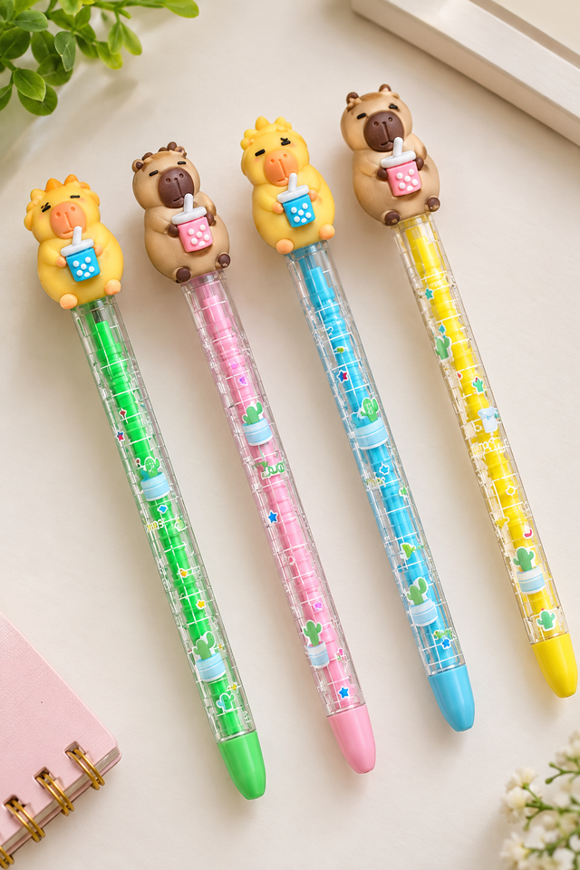 Cute 3D Capybara Boba Topper Stacking Lead Pencil for Kids