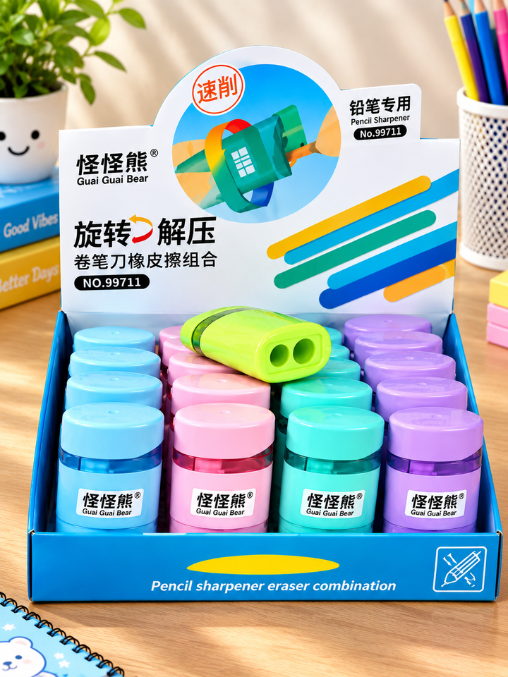 Bulk 24-Piece Dual Function Pencil Sharpener and Eraser Set