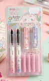 Cute Cartoon Fountain Pen Set with Extra Caps and Ink Cartridges