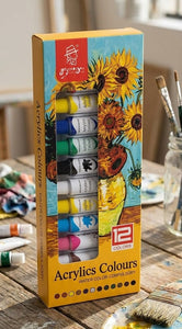 12-Color Acrylic Paint Tube Set – 12ml Artists Water-Resistant Painting Kit