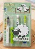 Cute Cartoon Sheep Fountain Pen Set with Erasable Blue Ink Cartridges