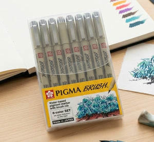 8-Color Archival Pigment Brush Pens Set