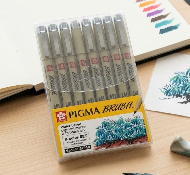 8-Color Archival Pigment Brush Pens Set