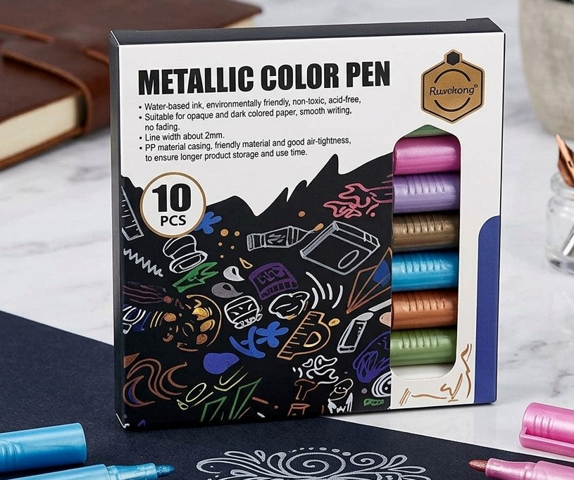 10-Piece Premium Metallic Color Pen Set for Dark Paper & DIY Crafting