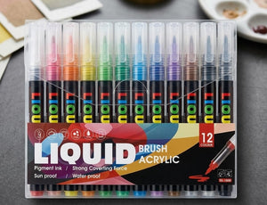12-Color Liquid Brush Acrylic Marker Set