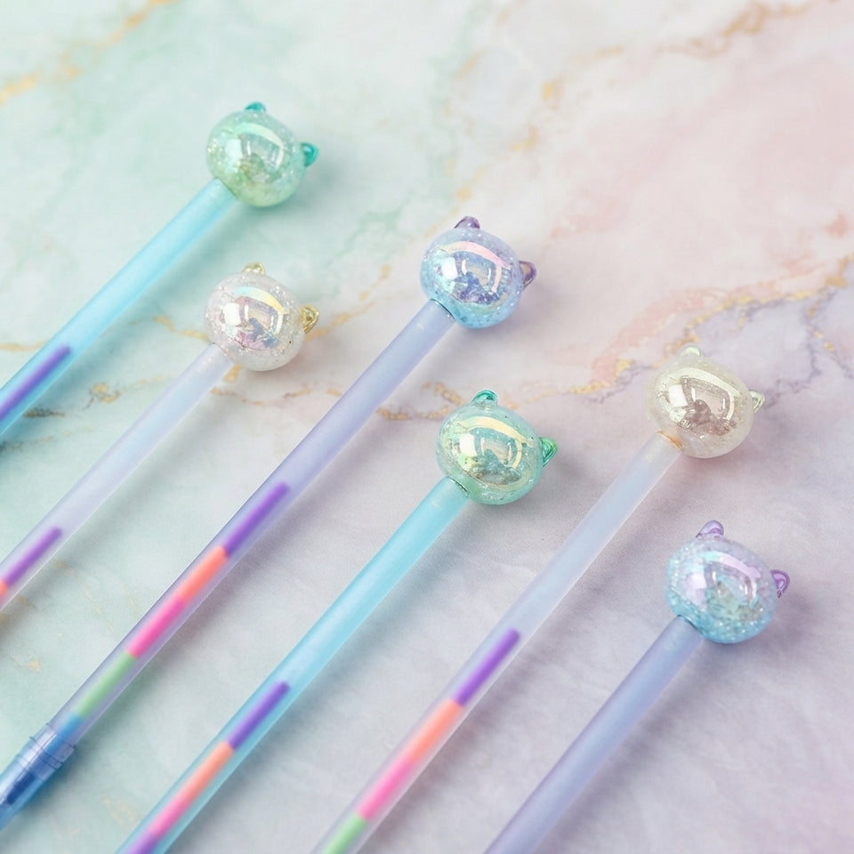 Cute Crystal Cat Rainbow Colors Glitter Gel Pen