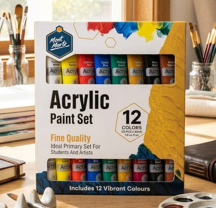 12-Piece Acrylic Paint Set for Artists & Students