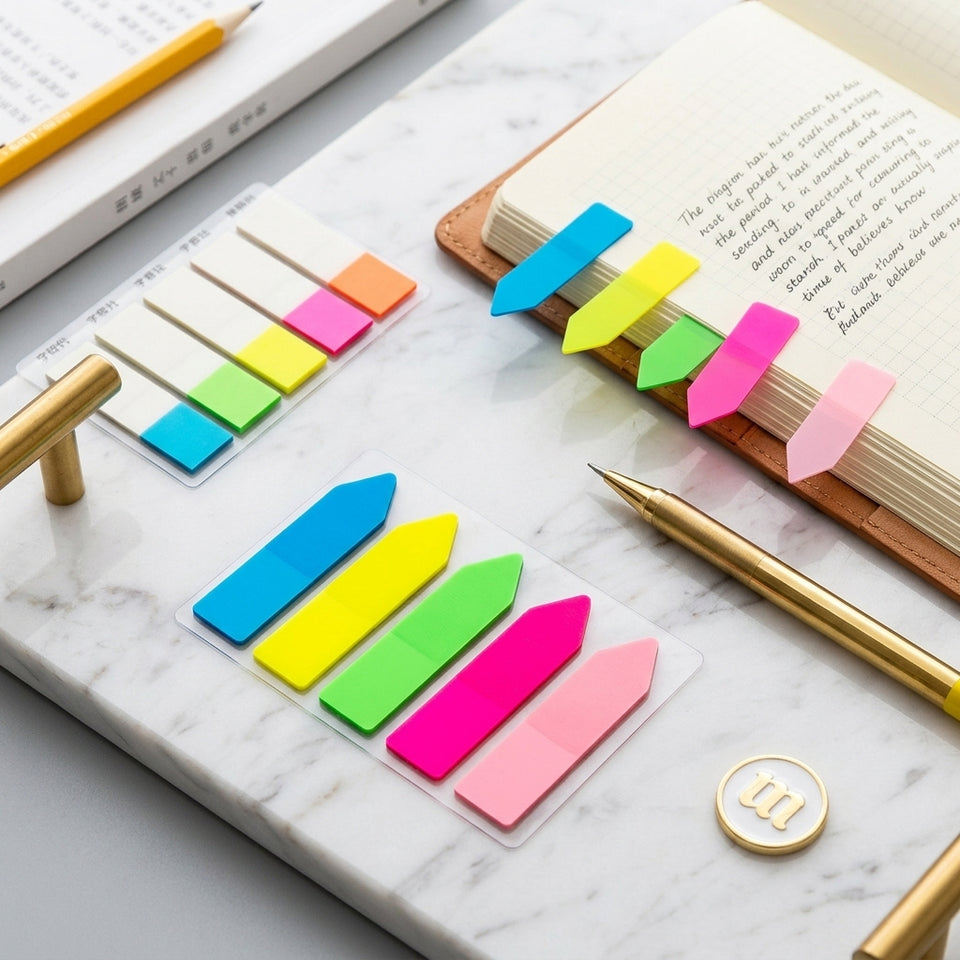 Vibrant Strip Page Index Tabs – Writable Removable Adhesive Annotation Markers for Books and Documents