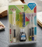 Transparent Barrel Fountain Pen Set – Calligraphy Writing Pens with Bottled Ink