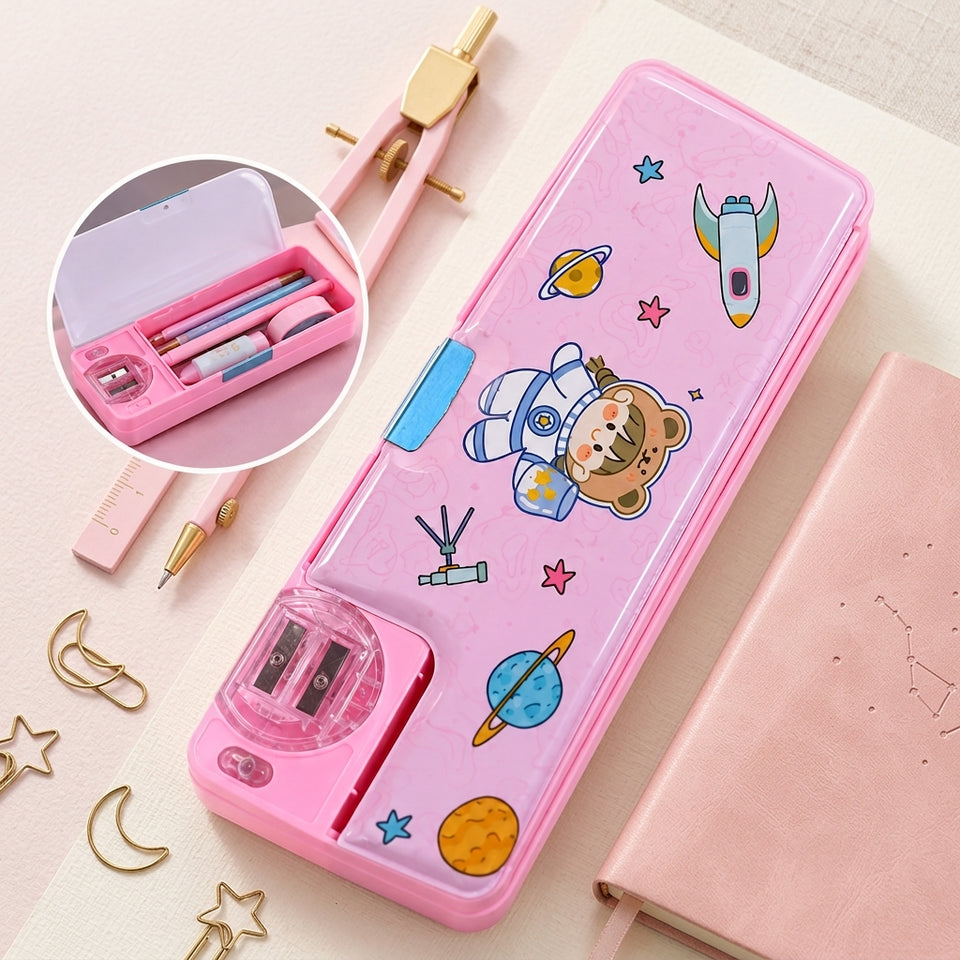 Cute Space Astronaut Pencil Box with Built-In Sharpener