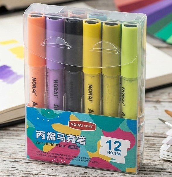 12-Color High-Opacity Pigment Ink Acrylic Markers Set