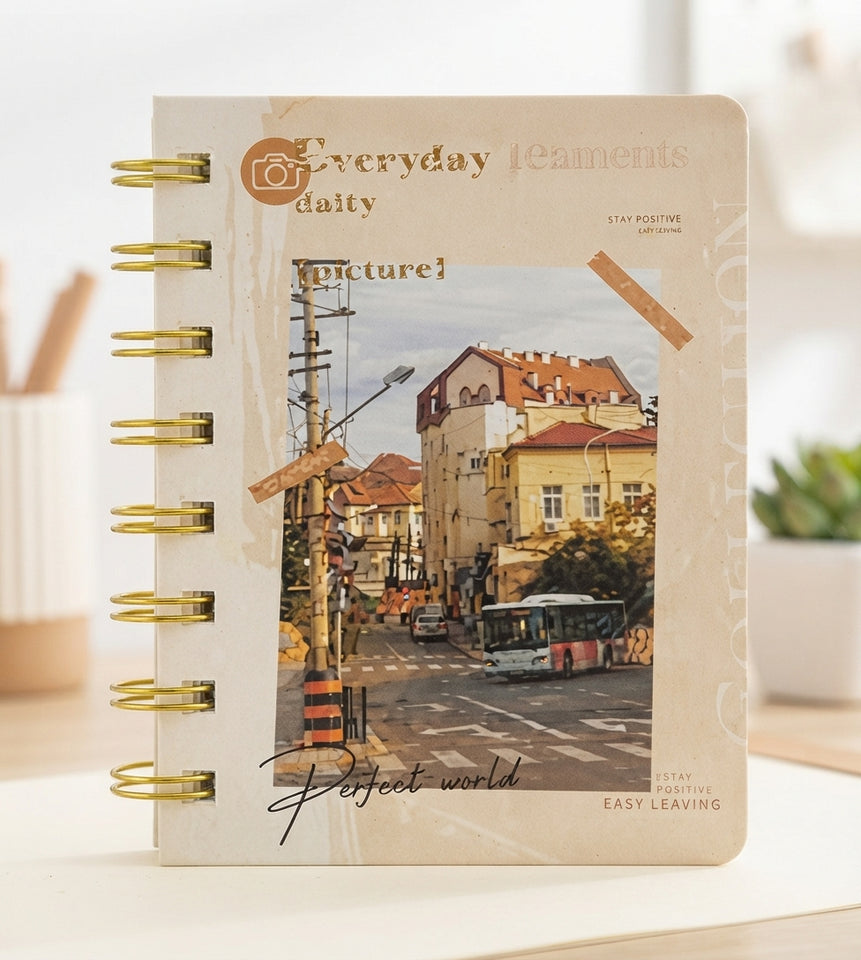 Aesthetic Spiral Notebook – Vintage City Street Design Daily Journal & Planner