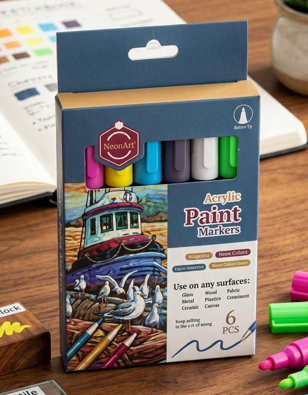6-Piece Acrylic Paint Markers Set with Bullet Tip