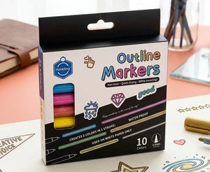 10-Piece Metallic Double Line Outline Marker Set